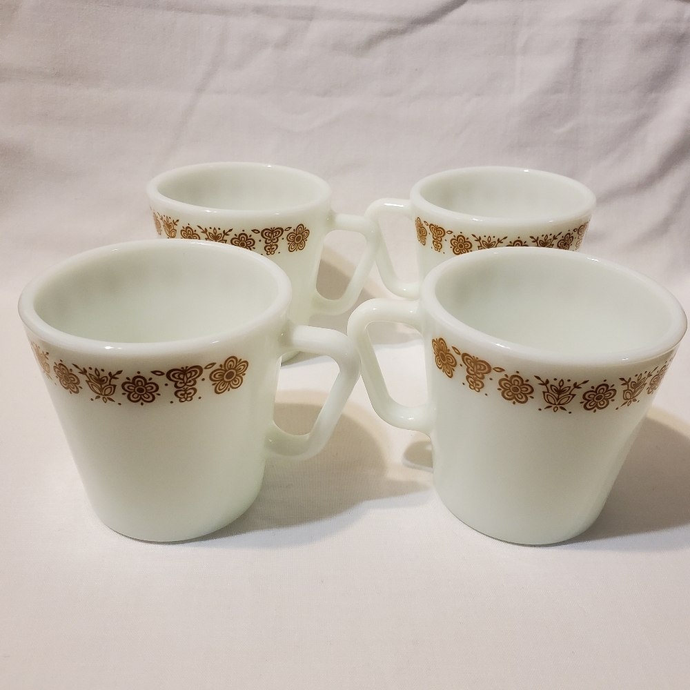 Pyrex Vintage Golden Butterfly Mugs x4 B.